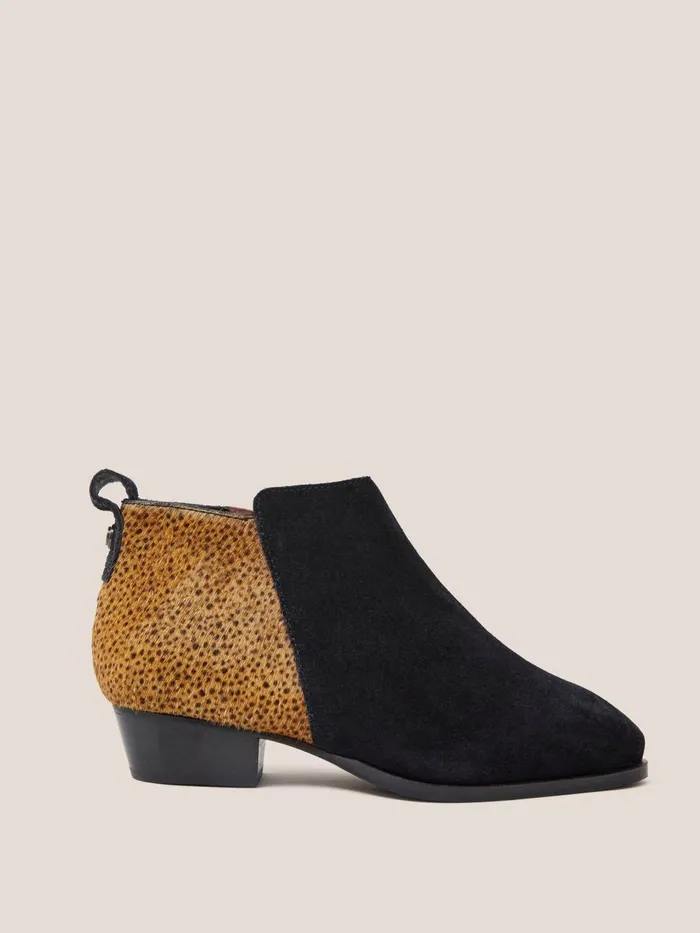 Women BOOTS White Stuff Wide Fit Suede Pony Ankle Boot Black Print Women BOOTS White Stuff Wide Fit Suede Pony Ankle Boot Black Print