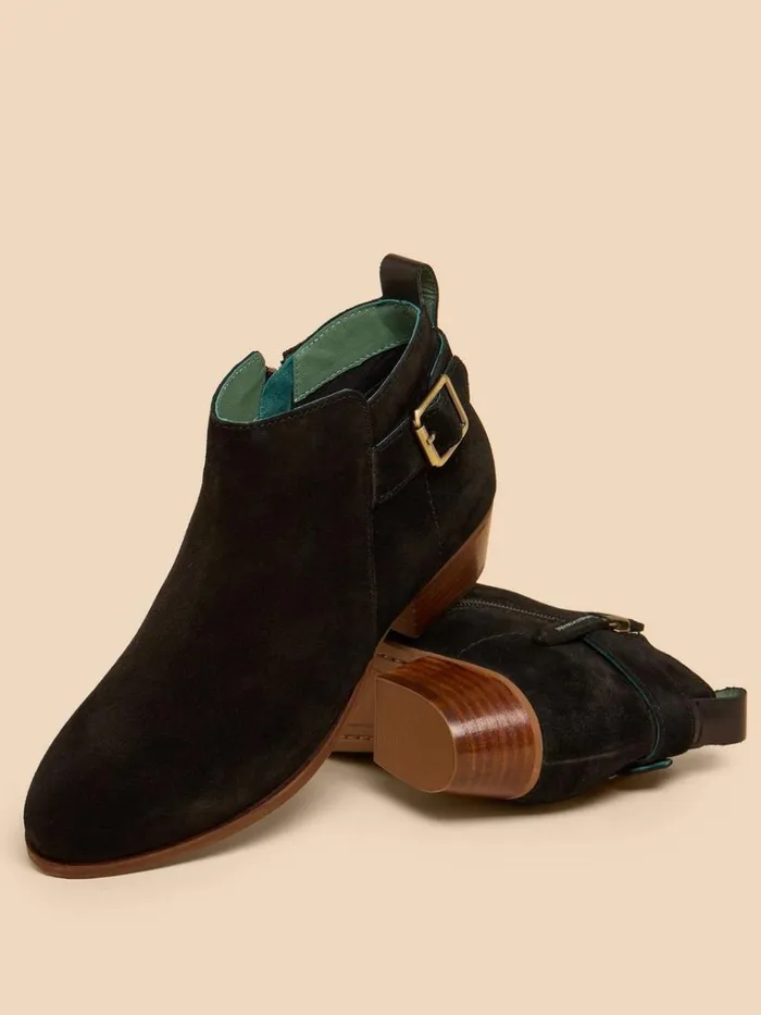 Women BOOTS White Stuff Willow Suede Buckle Ankle Boot Pure Black Women BOOTS White Stuff Willow Suede Buckle Ankle Boot Pure Black