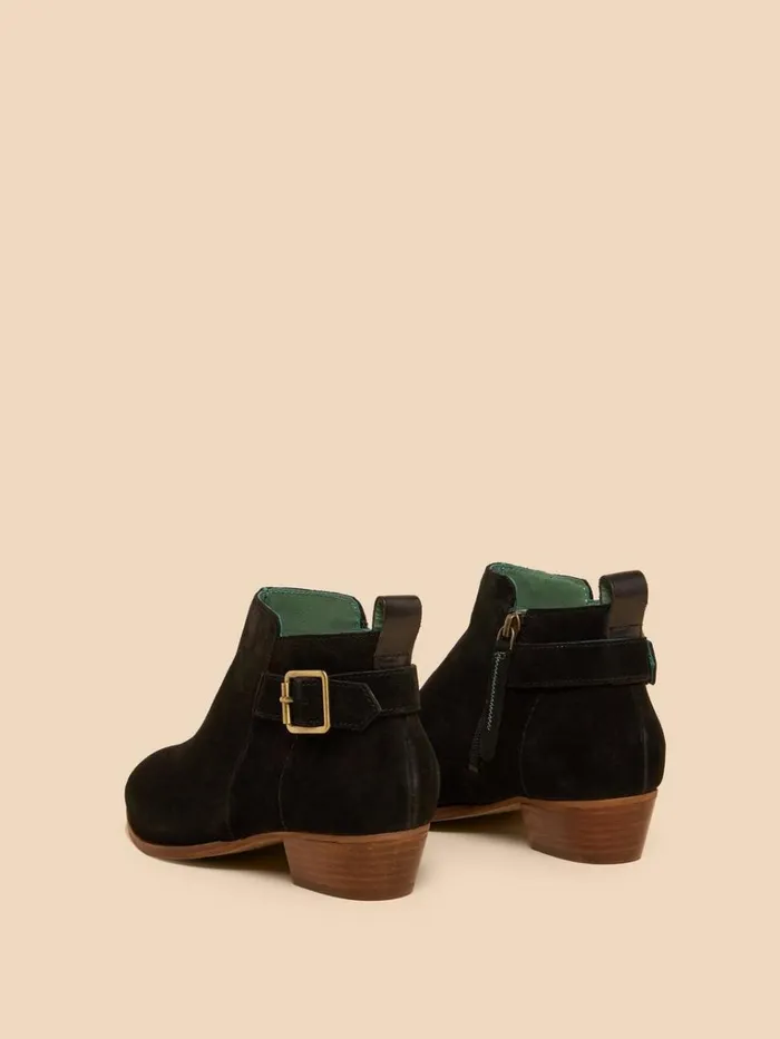 Women BOOTS White Stuff Willow Suede Buckle Ankle Boot Pure Black Women BOOTS White Stuff Willow Suede Buckle Ankle Boot Pure Black