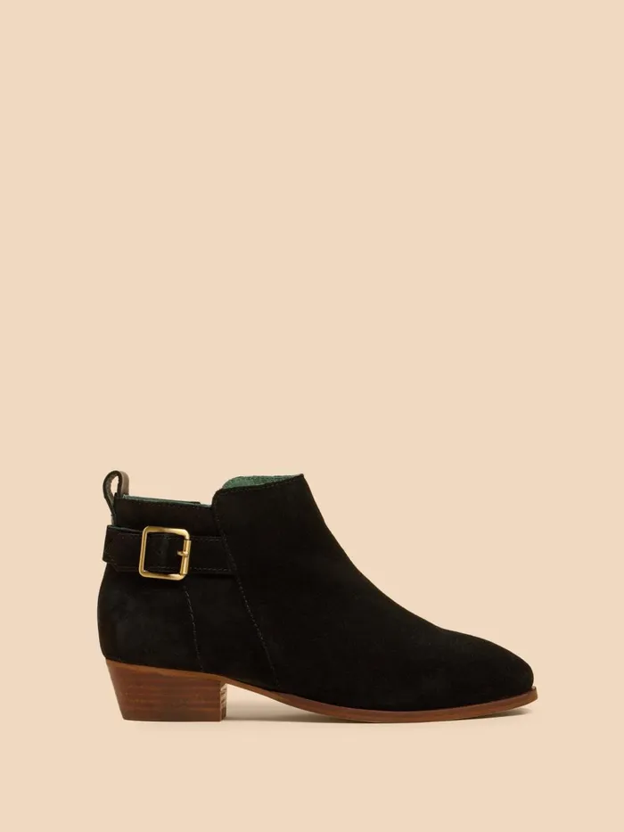 Women BOOTS White Stuff Willow Suede Buckle Ankle Boot Pure Black Women BOOTS White Stuff Willow Suede Buckle Ankle Boot Pure Black