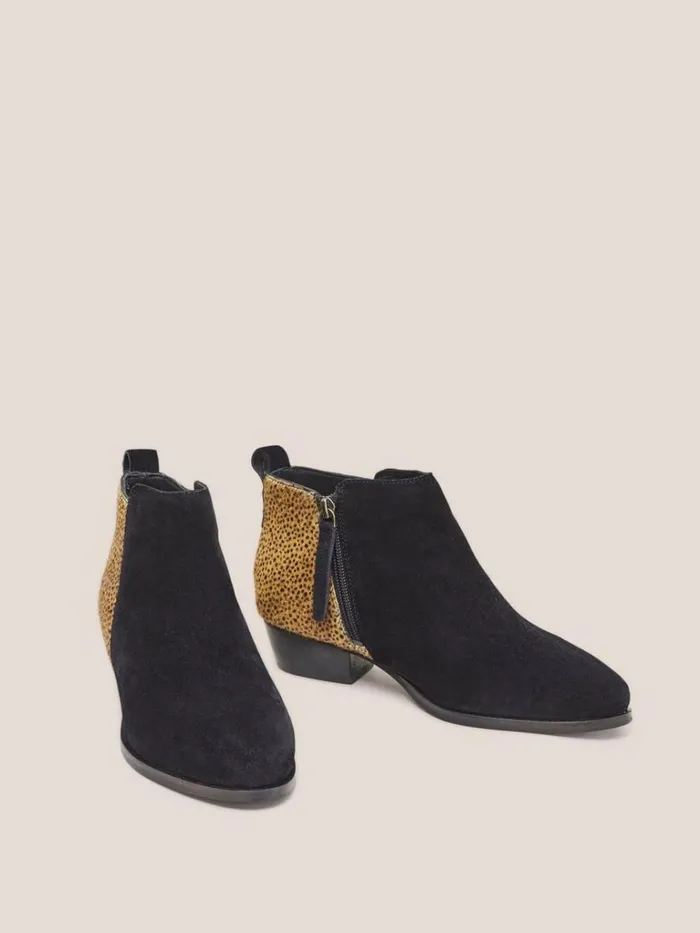 Women BOOTS White Stuff Willow Suede Pony Ankle Boot Black Print