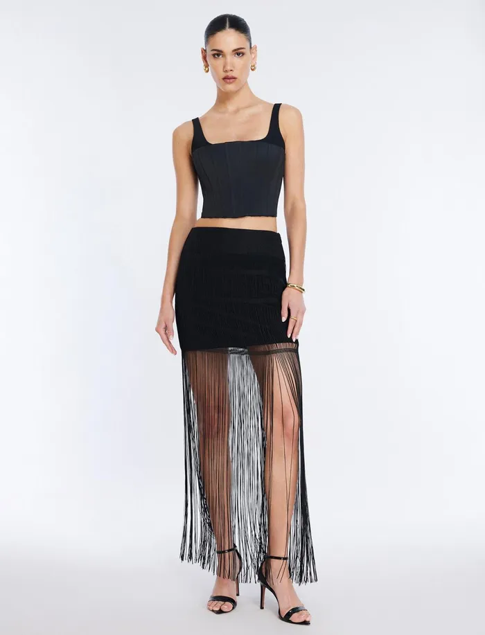 Women Bottoms BCBG Fringe Mini Skirt Black