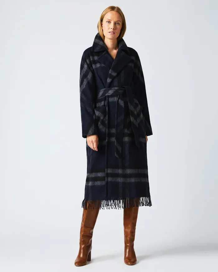 Women Car Blanket Coat Blackgrey Billy Reid Jackets and Outerwear