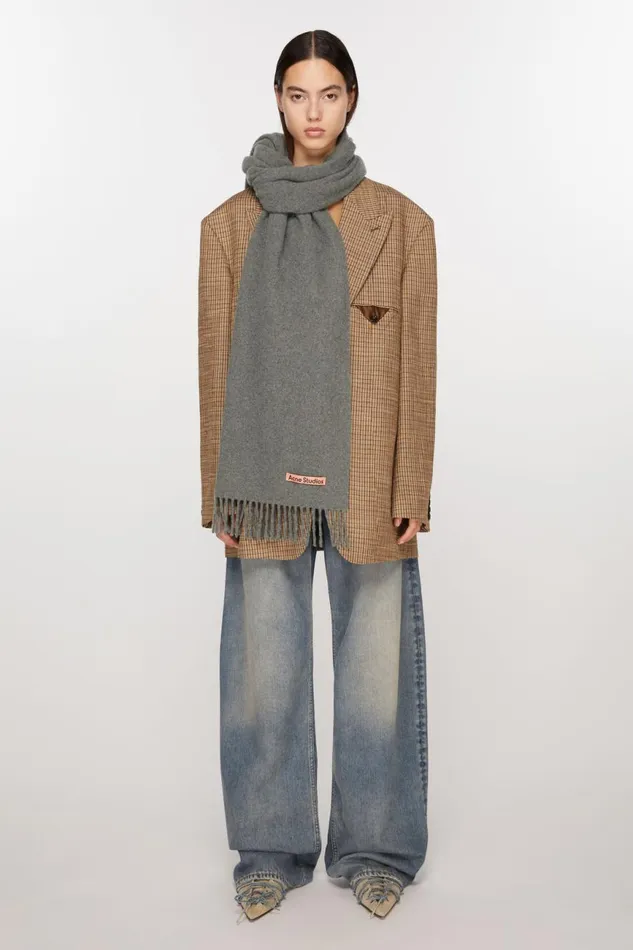 Women Cashmere Fringe Scarf 8211 Narrow Grey Melange Acne Studios Scarves