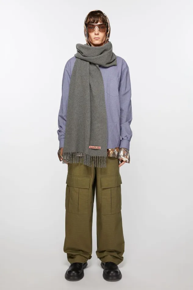 Women Cashmere Fringe Scarf 8211 Narrow Grey Melange Acne Studios Scarves