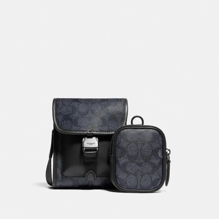 Women Charter NorthSouth Crossbody With Hybrid Pouch In Signature Canvas Charcoal Coach Tech and Travel