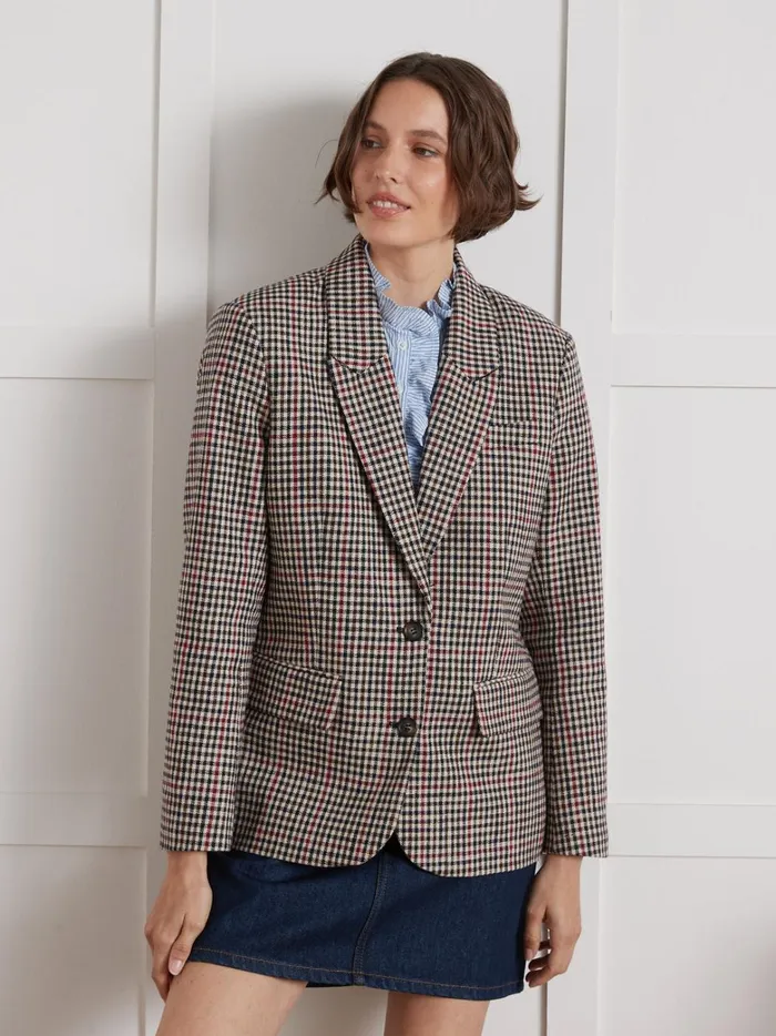 Women Clothing Cyrillus Check Twill Suit Jacket Carreaux Tricolore