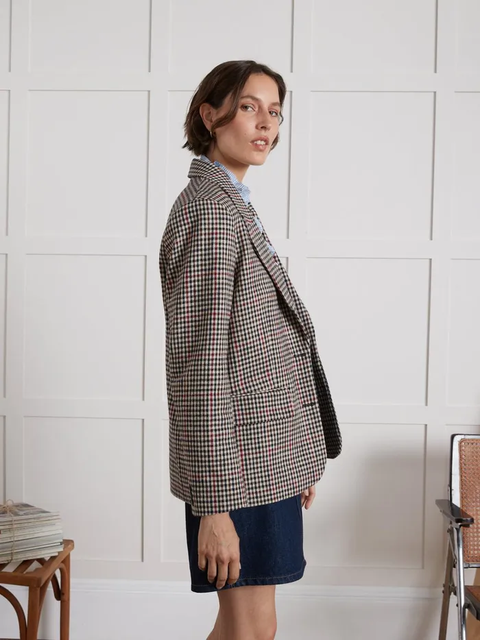 Women Clothing Cyrillus Check Twill Suit Jacket Carreaux Tricolore