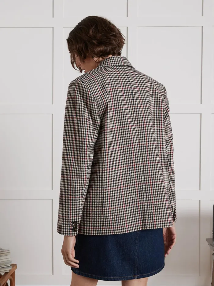Women Clothing Cyrillus Check Twill Suit Jacket Carreaux Tricolore
