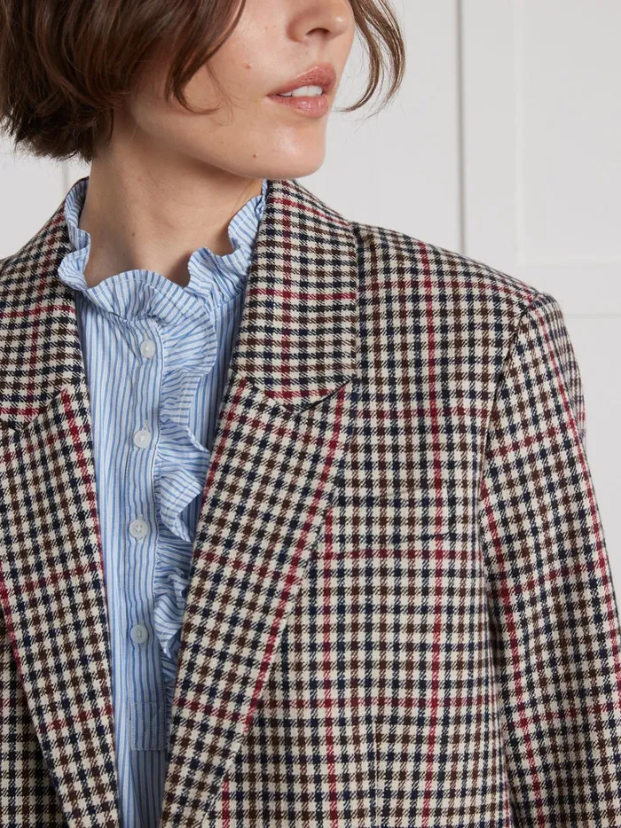 Women Clothing Cyrillus Check Twill Suit Jacket Carreaux Tricolore