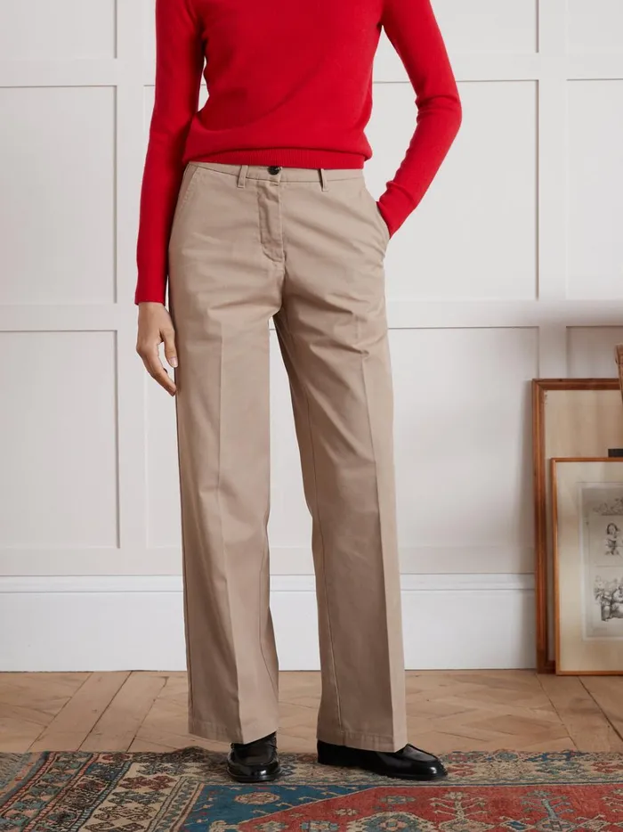 Women Clothing Cyrillus Clara WideLeg Gabardine Trousers Beige Taupe