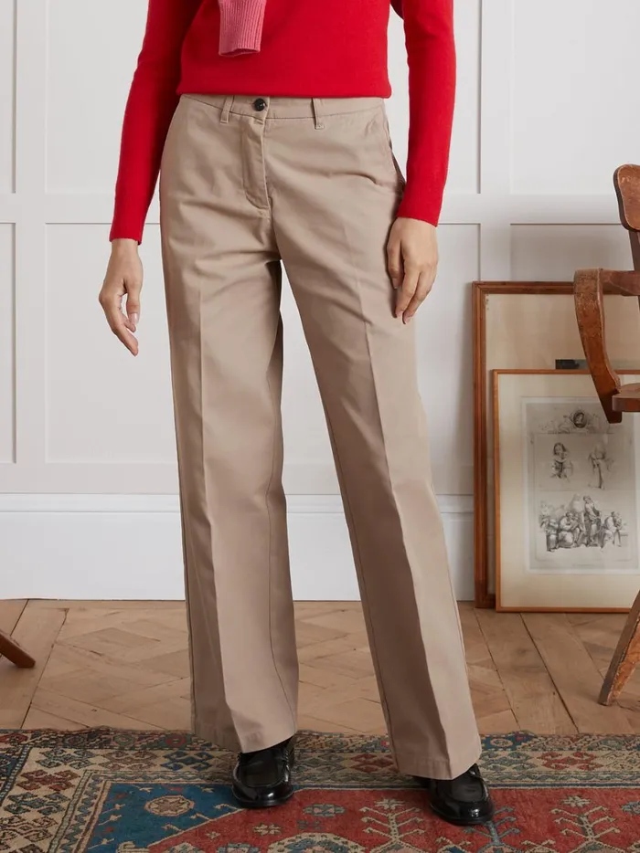 Women Clothing Cyrillus Clara WideLeg Gabardine Trousers Beige Taupe