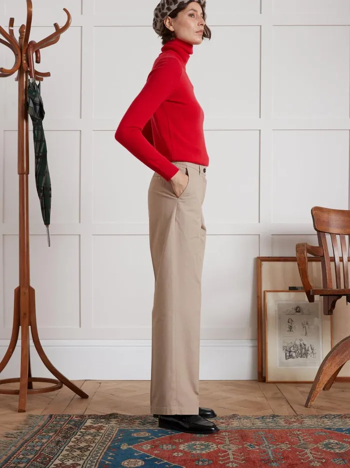 Women Clothing Cyrillus Clara WideLeg Gabardine Trousers Beige Taupe