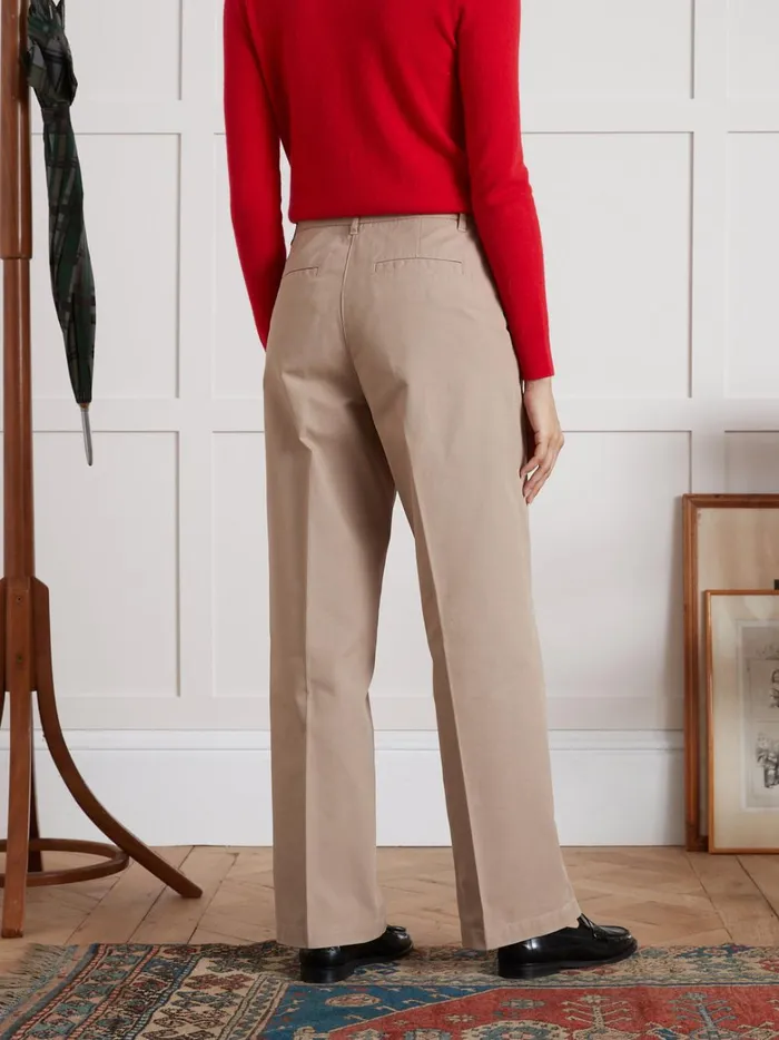 Women Clothing Cyrillus Clara WideLeg Gabardine Trousers Beige Taupe