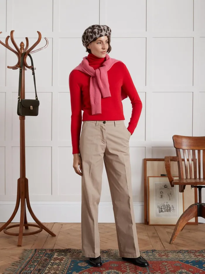 Women Clothing Cyrillus Clara WideLeg Gabardine Trousers Beige Taupe