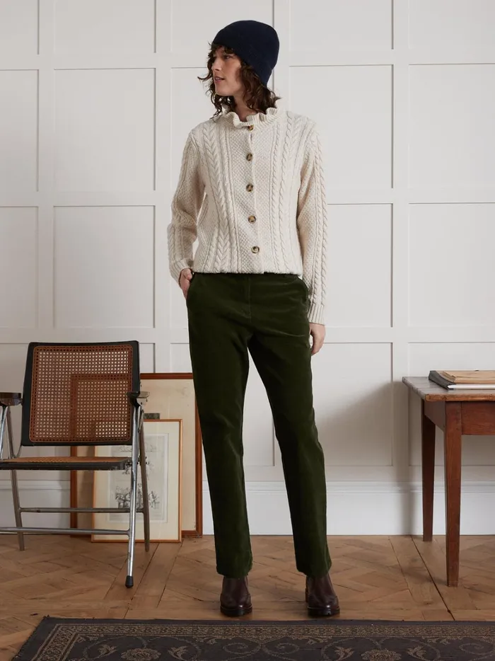 Women Clothing Cyrillus Corduroy Chinos Vert Chasse