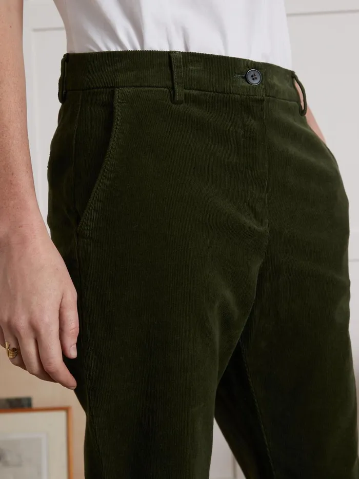 Women Clothing Cyrillus Corduroy Chinos Vert Chasse