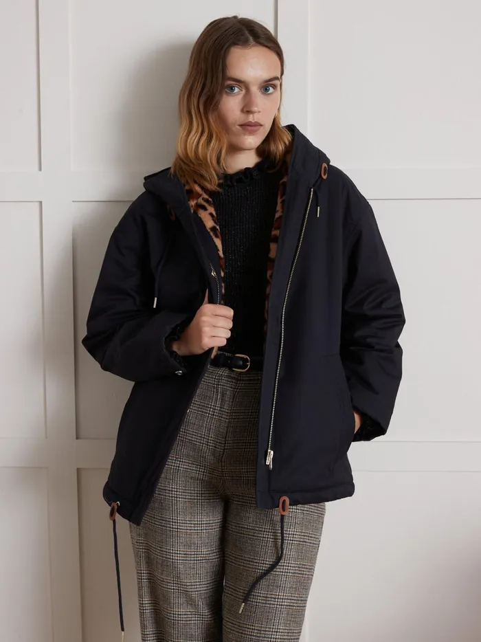 Women Clothing Cyrillus FauxFur Lined Short Parka Encre