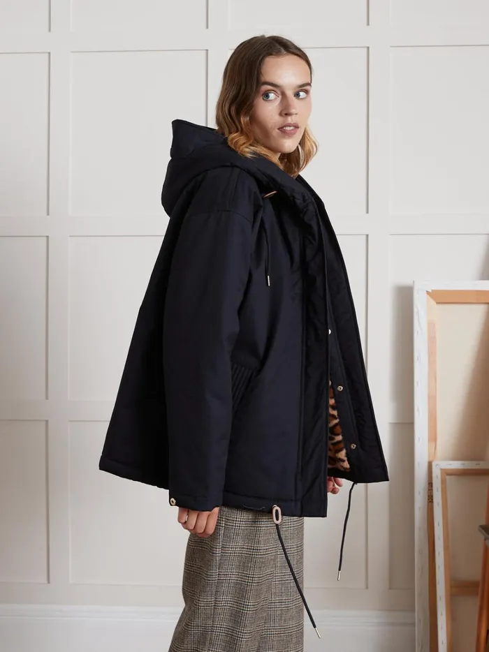 Women Clothing Cyrillus FauxFur Lined Short Parka Encre