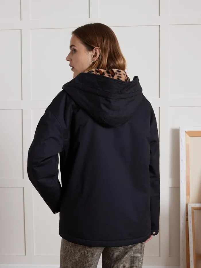 Women Clothing Cyrillus FauxFur Lined Short Parka Encre