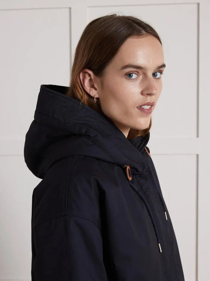 Women Clothing Cyrillus FauxFur Lined Short Parka Encre