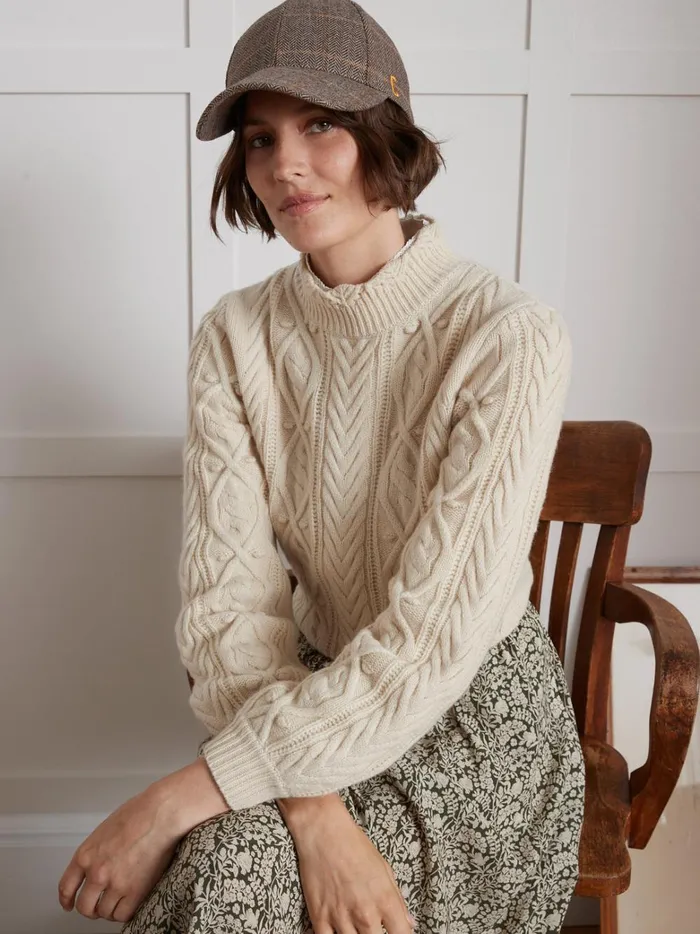 Women Clothing Cyrillus HighNeck CableKnit Sweater Ecru