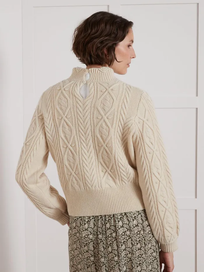Women Clothing Cyrillus HighNeck CableKnit Sweater Ecru