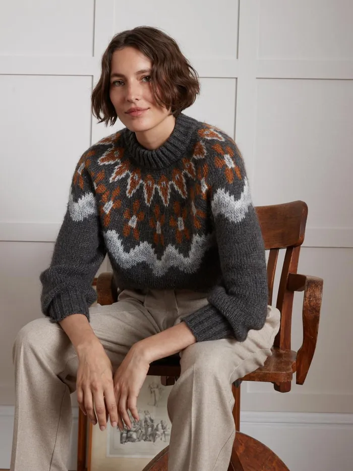 Women Clothing Cyrillus Jacquard Sweater In A Kid Mohair Blend Gris Chine