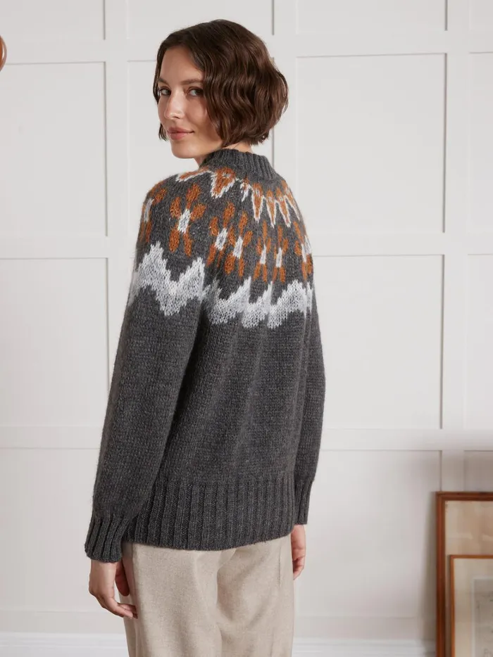 Women Clothing Cyrillus Jacquard Sweater In A Kid Mohair Blend Gris Chine