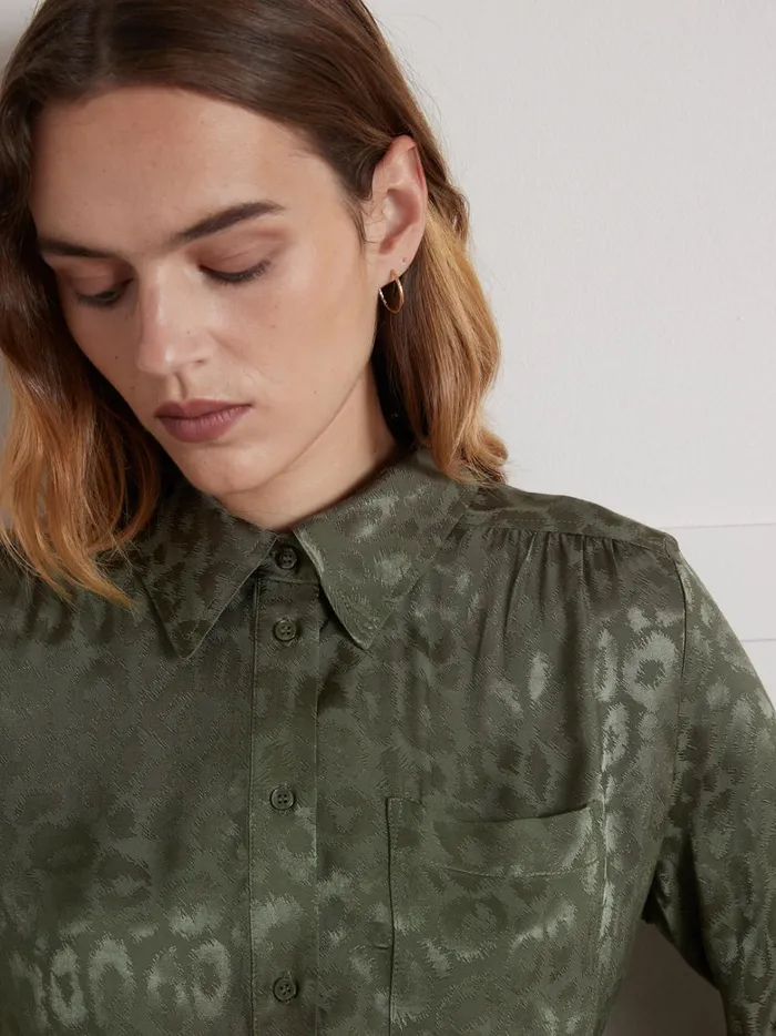 Women Clothing Cyrillus Leopard Jacquard Shirt Kaki