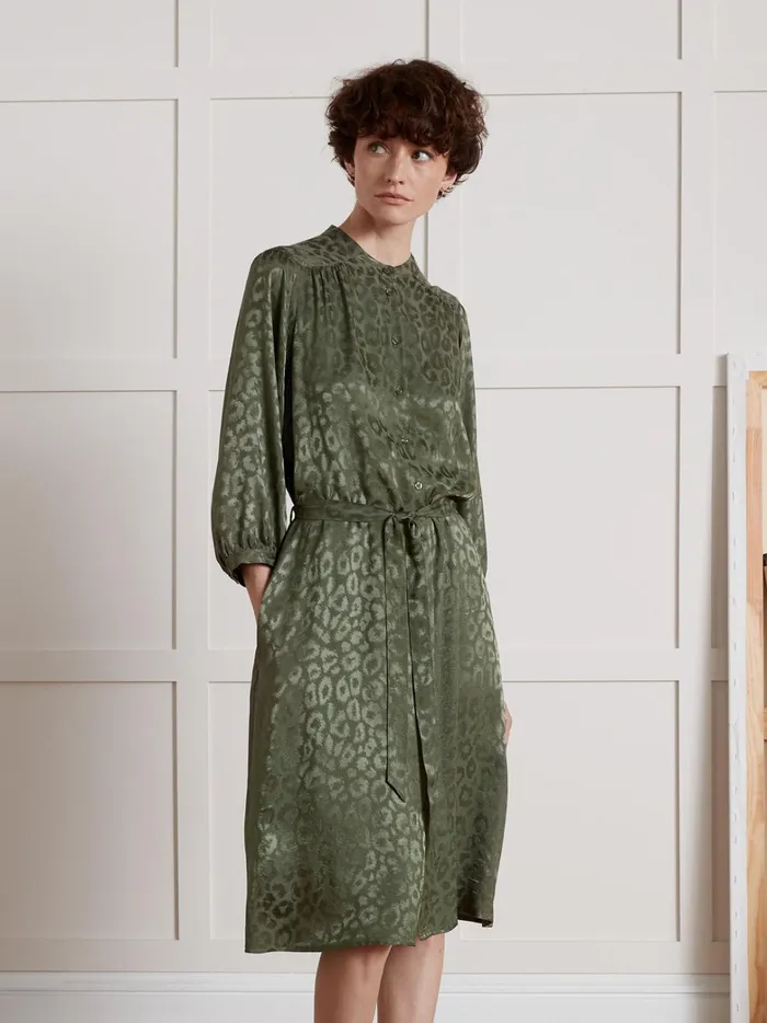 Women Clothing Cyrillus LeopardPrint MidLength Dress Kaki