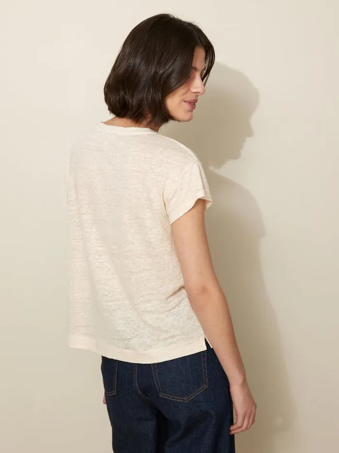 Women Clothing Cyrillus Linen TShirt With Round Neckline Craie
