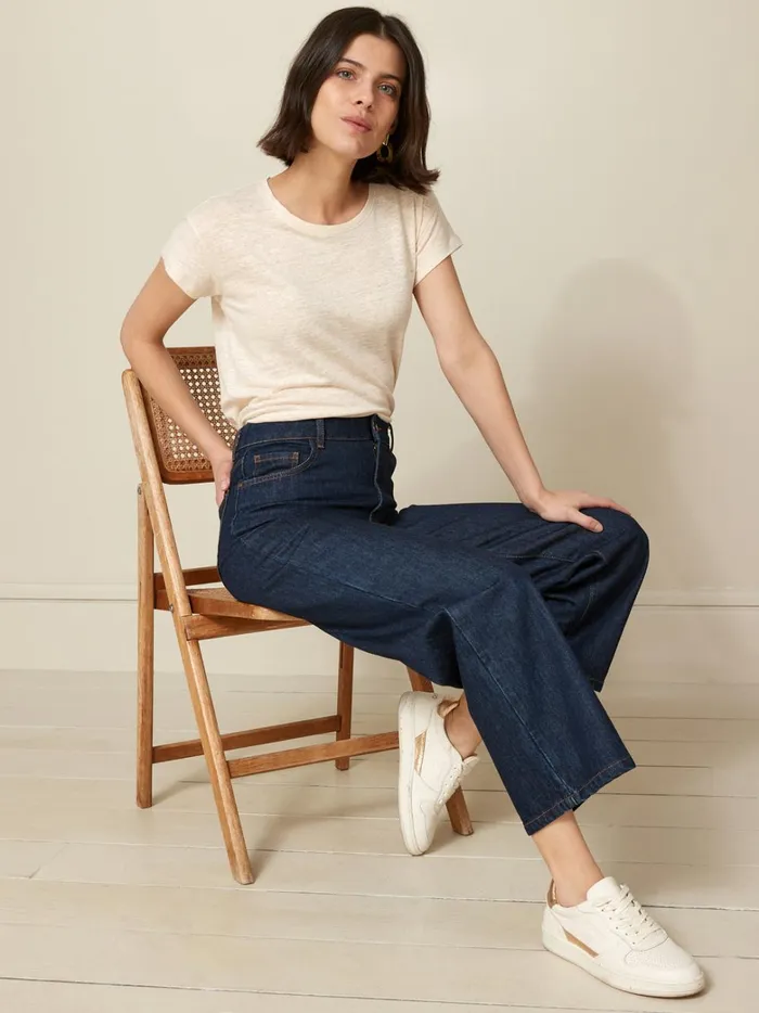 Women Clothing Cyrillus Linen TShirt With Round Neckline Craie