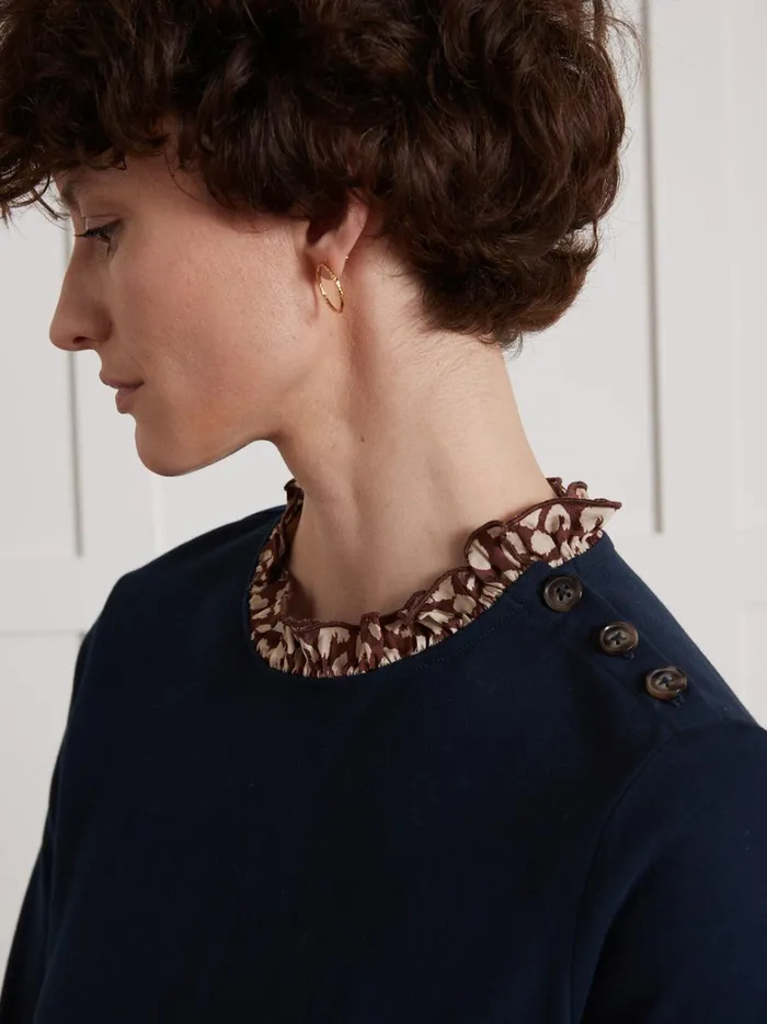 Women Clothing Cyrillus Otton TShirt With Fauve Print Collar Encre