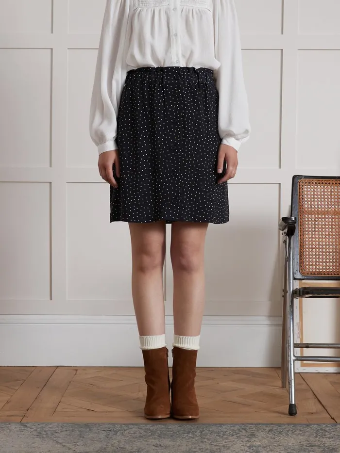 Women Clothing Cyrillus Short Button Skirt With Confetti Print Confetti Navy Noir