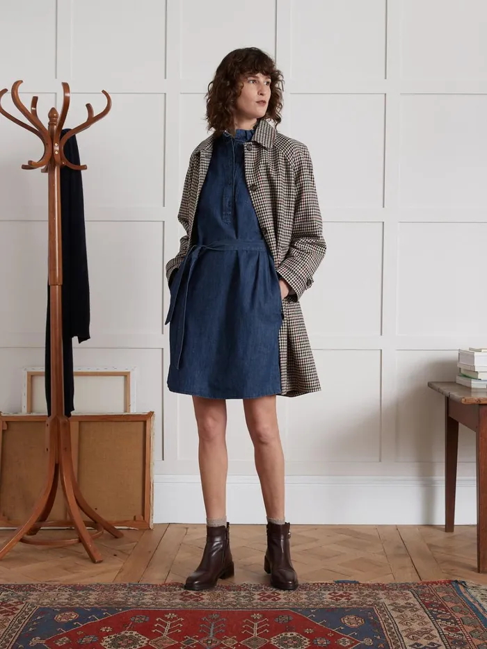 Women Clothing Cyrillus Short Chambray Dress With Ruffled Collar Denim Bleu