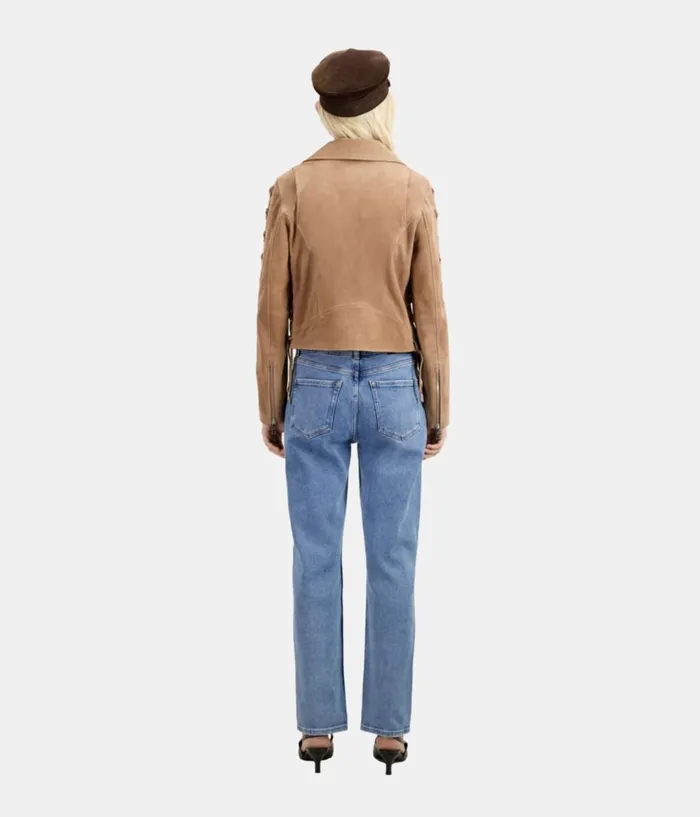 Women Coats and Jackets THE KOOPLES Beige Suede Leather Biker Jacket Women Coats and Jackets THE KOOPLES Beige Suede Leather Biker Jacket