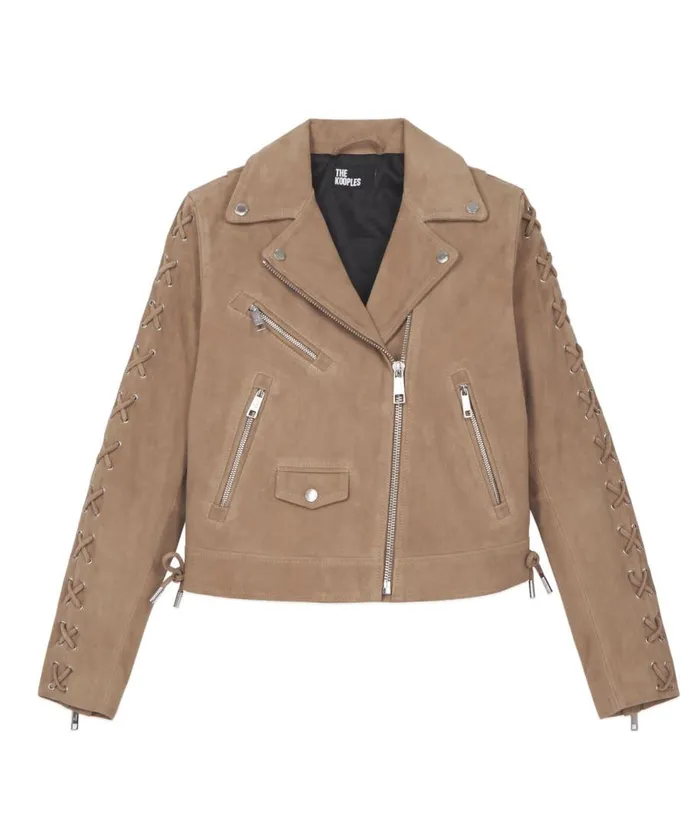 Women Coats and Jackets THE KOOPLES Beige Suede Leather Biker Jacket Women Coats and Jackets THE KOOPLES Beige Suede Leather Biker Jacket
