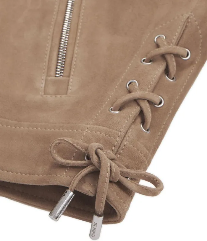 Women Coats and Jackets THE KOOPLES Beige Suede Leather Biker Jacket Women Coats and Jackets THE KOOPLES Beige Suede Leather Biker Jacket