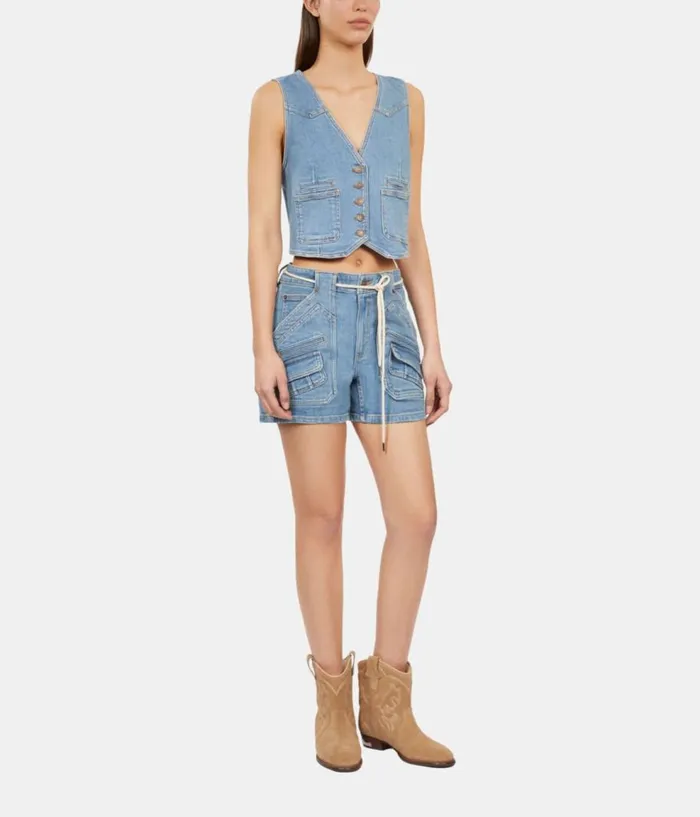 Women Coats and Jackets THE KOOPLES Blue Denim Waistcoat Women Coats and Jackets THE KOOPLES Blue Denim Waistcoat