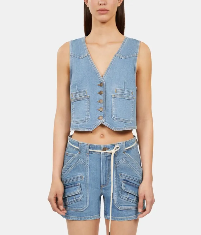 Women Coats and Jackets THE KOOPLES Blue Denim Waistcoat Women Coats and Jackets THE KOOPLES Blue Denim Waistcoat