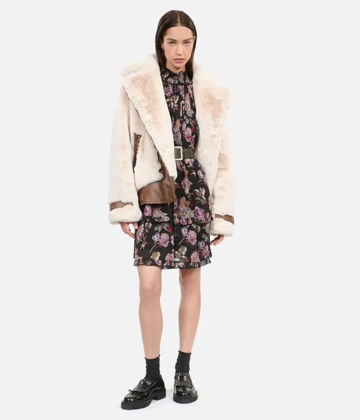 Women Coats and Jackets THE KOOPLES Ecru Fureffect Aviator Jacket Women Coats and Jackets THE KOOPLES Ecru Fureffect Aviator Jacket