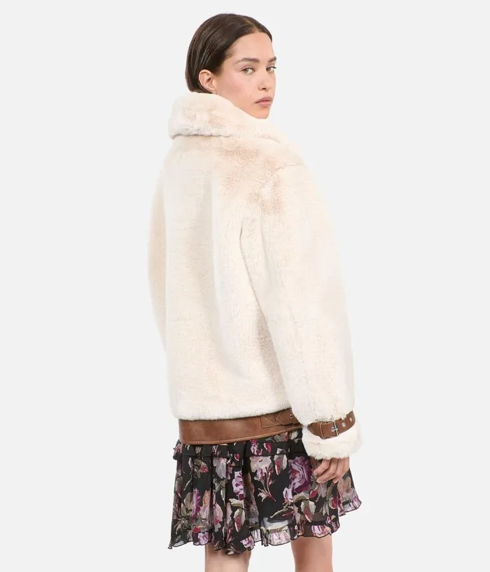Women Coats and Jackets THE KOOPLES Ecru Fureffect Aviator Jacket Women Coats and Jackets THE KOOPLES Ecru Fureffect Aviator Jacket