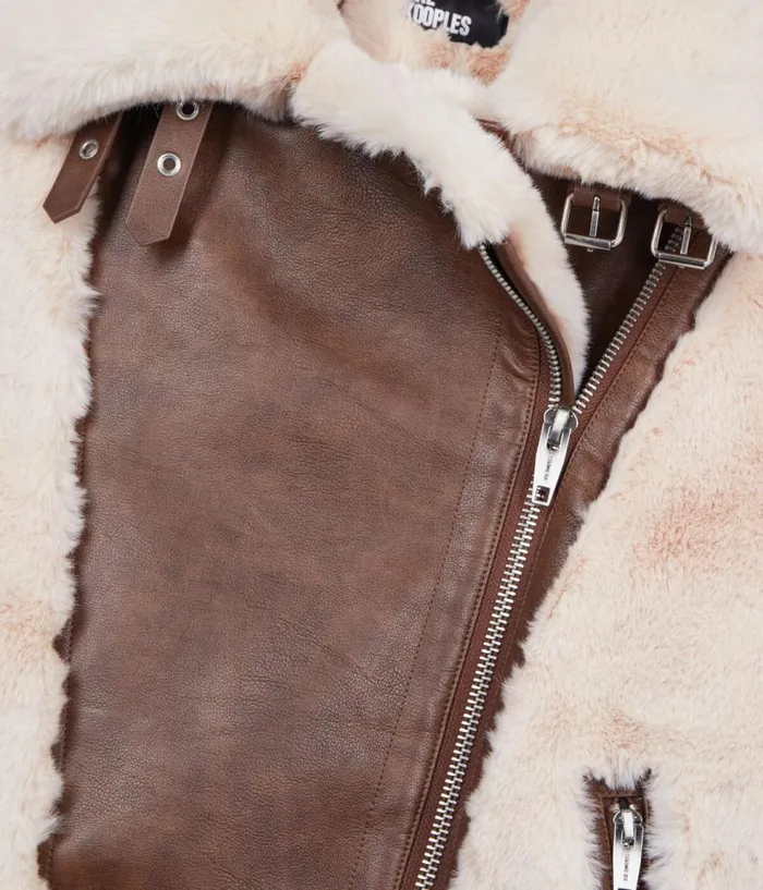 Women Coats and Jackets THE KOOPLES Ecru Fureffect Aviator Jacket Women Coats and Jackets THE KOOPLES Ecru Fureffect Aviator Jacket