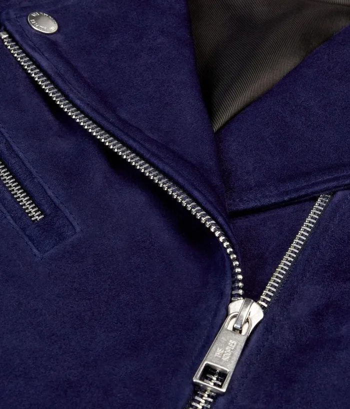 Women Coats and Jackets THE KOOPLES Navy Blue Suede Leather Biker Jacket Women Coats and Jackets THE KOOPLES Navy Blue Suede Leather Biker Jacket
