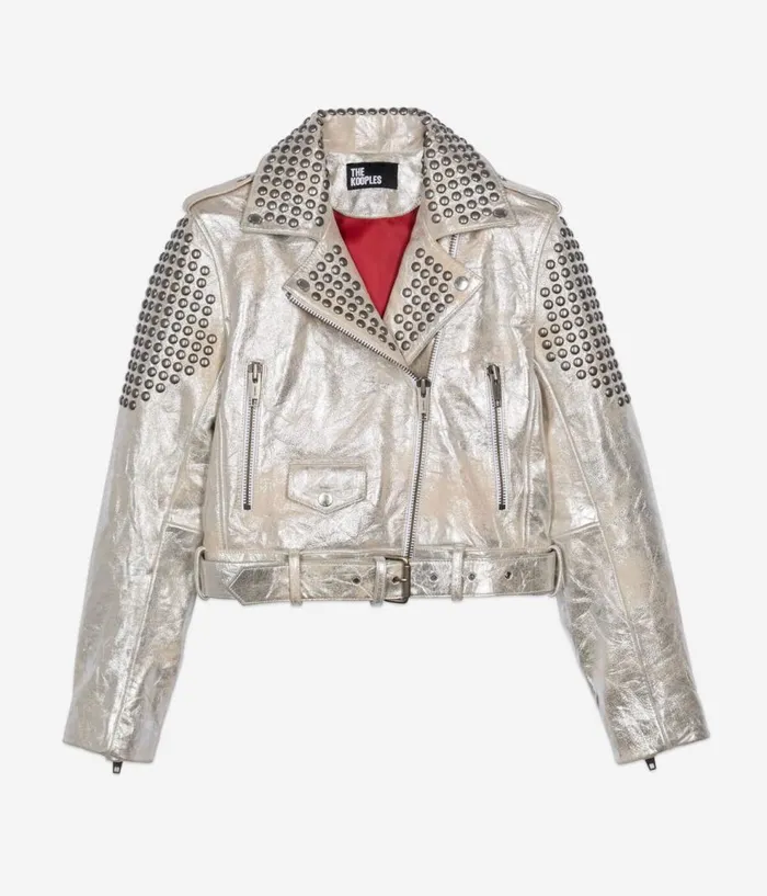 Women Coats and Jackets THE KOOPLES Studded Silver Leather Jacket Women Coats and Jackets THE KOOPLES Studded Silver Leather Jacket