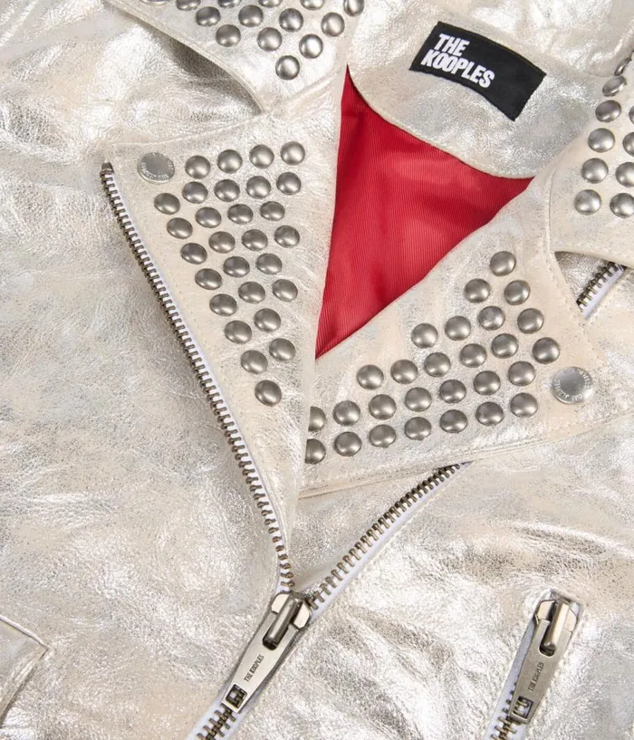 Women Coats and Jackets THE KOOPLES Studded Silver Leather Jacket Women Coats and Jackets THE KOOPLES Studded Silver Leather Jacket