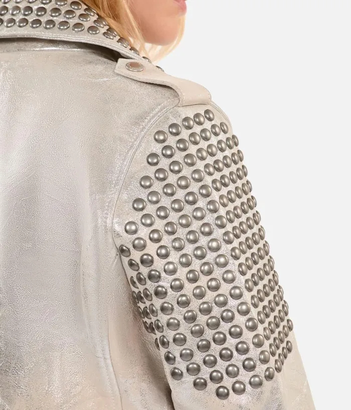 Women Coats and Jackets THE KOOPLES Studded Silver Leather Jacket Women Coats and Jackets THE KOOPLES Studded Silver Leather Jacket