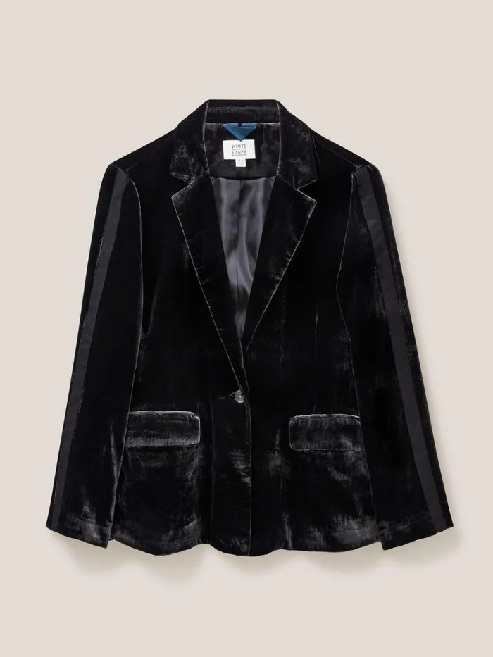 Women COATS and JACKETS White Stuff Jenny Velvet Blazer Pure Black Women COATS and JACKETS White Stuff Jenny Velvet Blazer Pure Black