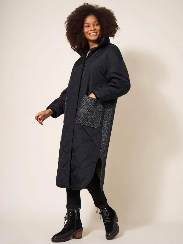 Women COATS and JACKETS White Stuff Luna Fabric Mix Quilted Coat Black Multi